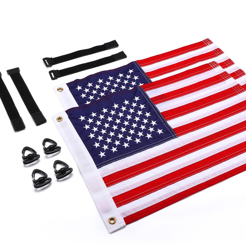 TOBWOLF 2PCS 12"x18" Golf Cart Flags, American Flag Embroidery with Elastic Strap Bracket for Easy Installation, 250th Anniversary Patriotic US Flag for Boat, Bike, Golf Cart & Independence Day Decor