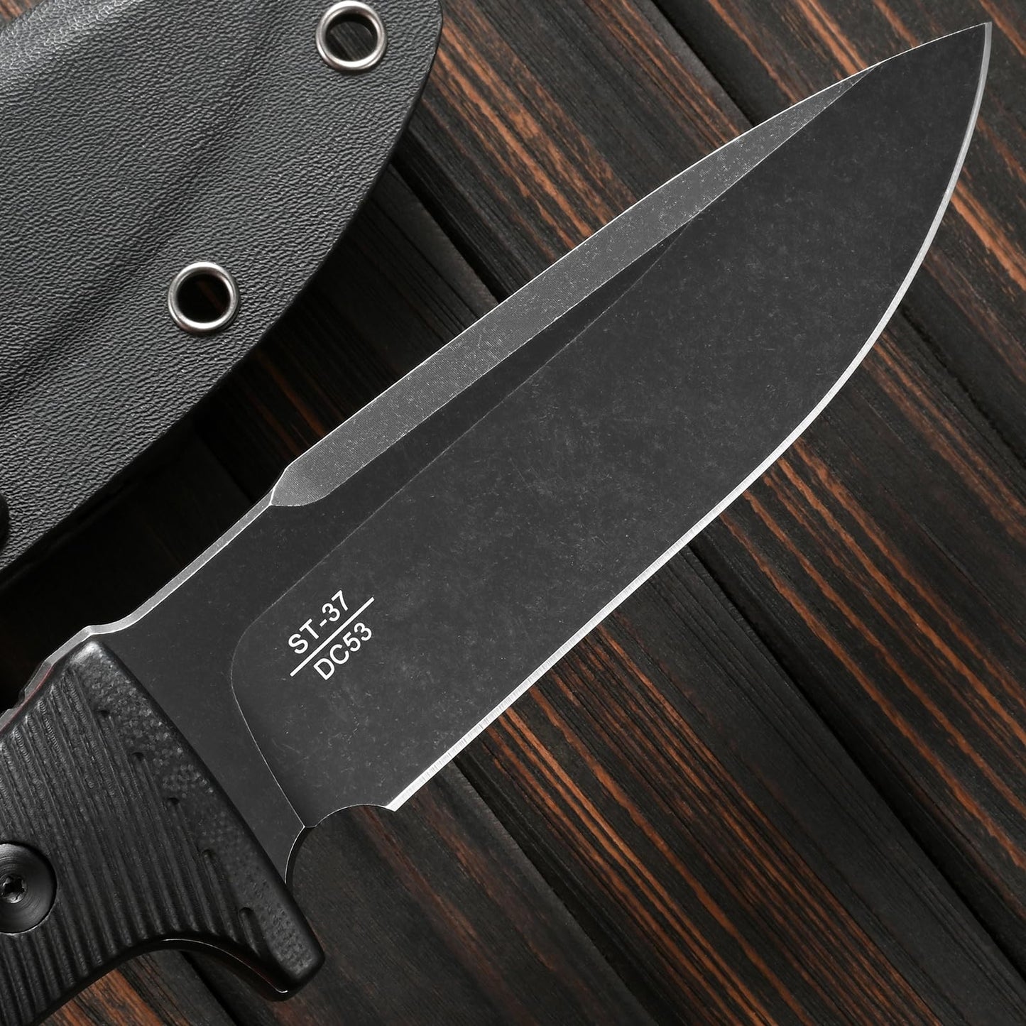 Sitivien ST37 Fixed Blade Knife Black Stonewashed DC53 Steel Blade Two Tone G10 Handle Full Tang Knife with Sheath for Outdoor Camping Hiking Working Survival (Black)