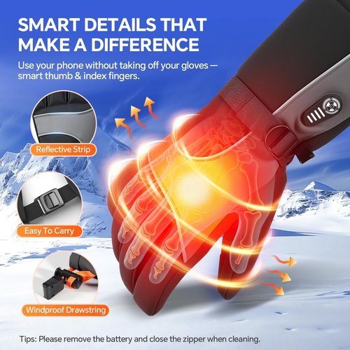 Rechargeable Heated Gloves for Men Women - 7.4V Battery Heated Ski Gloves with Touchscreen & Waterproof Design, 3 Heat Levels, Long-Lasting Winter Warm Mittens for Skiing, Hunting, Motorcycle,Large