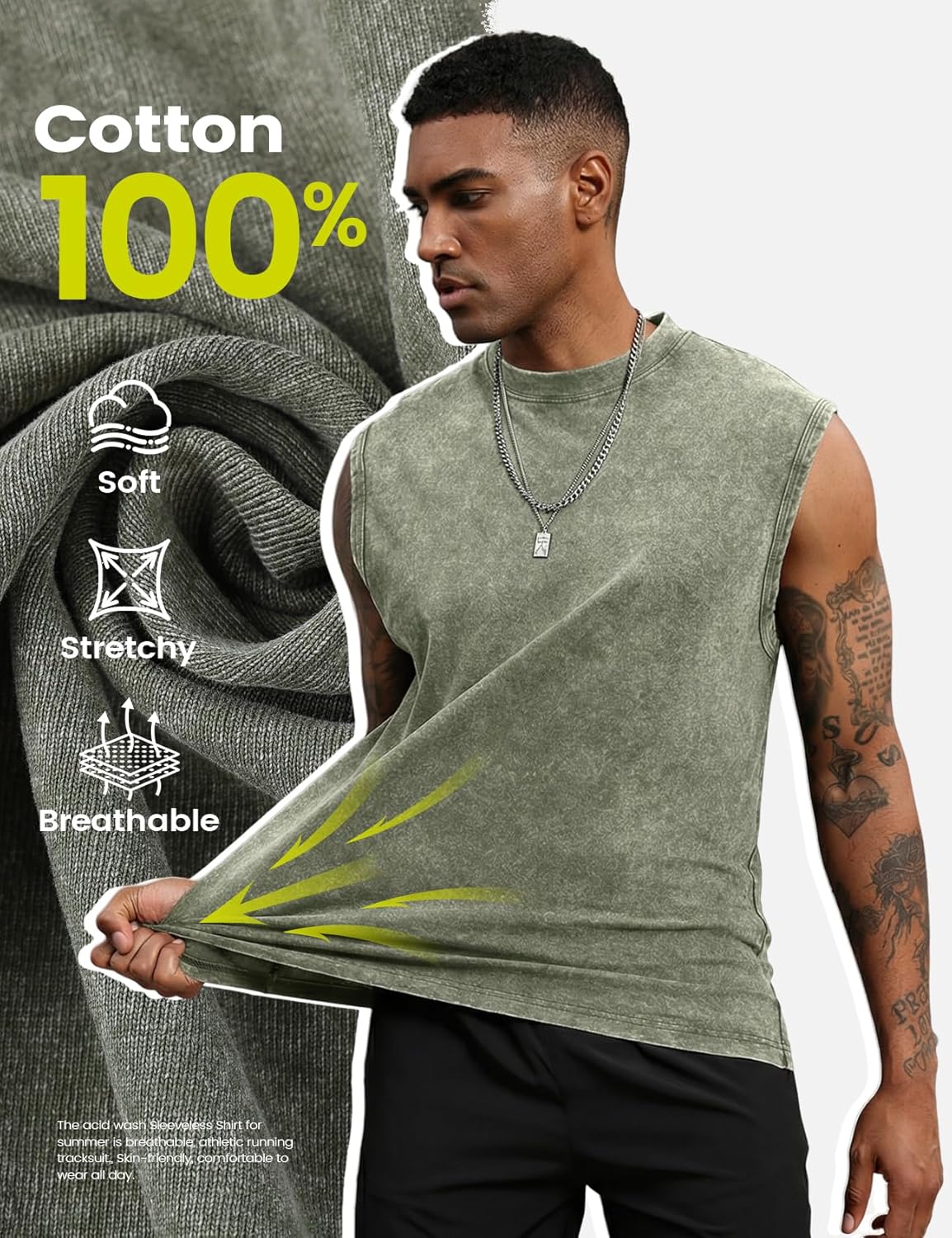 Yimoon Men's Tank Tops - Acid Wash Cotton Sleeveless Workout Shirts | Loose Fit Gym Tees