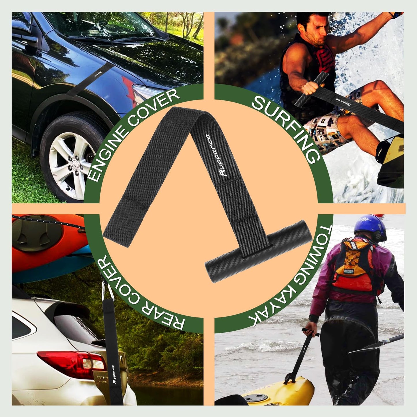 2 Pcs Quick Hood Loops,Kayak Tie Down Straps with Anti-Slip Handle,Cargo Under Hood Anchor Straps for Securing Boat Trailer, Bow Stern Tie Down Kits for Canoe Transport, Perfect for Car Truck Kayak
