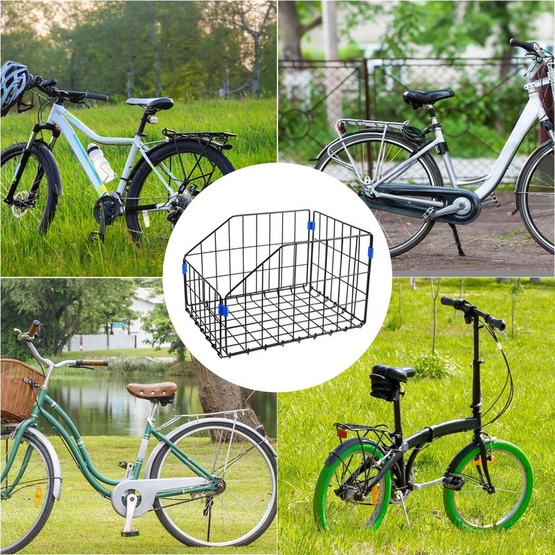 HOMEE Folding Detchable Rear Bike Basket, Bicycle Cargo Rack Storage Basket, Waterproof Metal Bike Basket for Most Rear Mounted Bike Rack