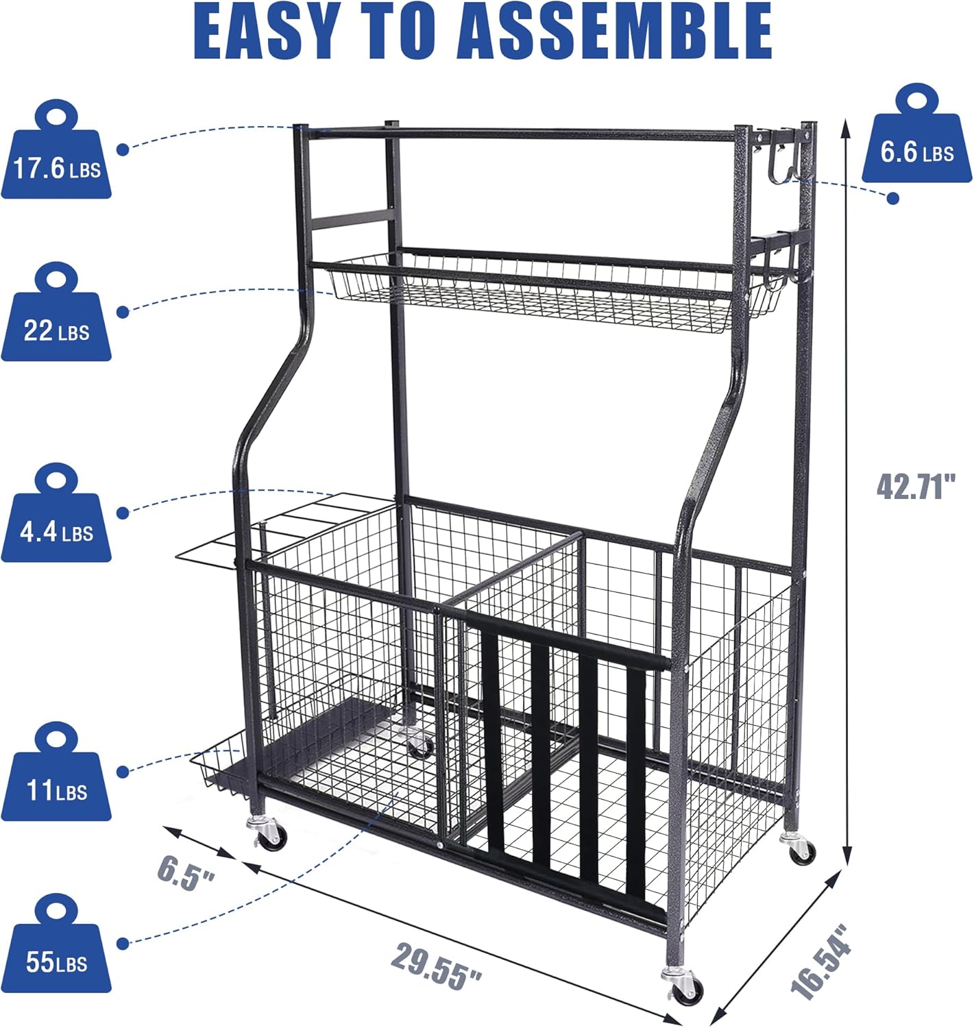 Mythinglogic Garage Sports Equipment Organizer - Large Capacity Ball Storage with Hooks & Baskets
