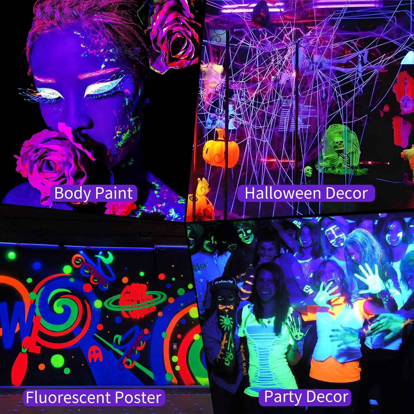 72W Black Light Bar IP66 Waterproof, LED Blacklight with Plug+Switch+5ft Cord, Outdoor Black lights with 108 LEDs, for Neon Glow in the Dark Party Halloween Decor Body Paint Fluorescent Poster, 3 Pack