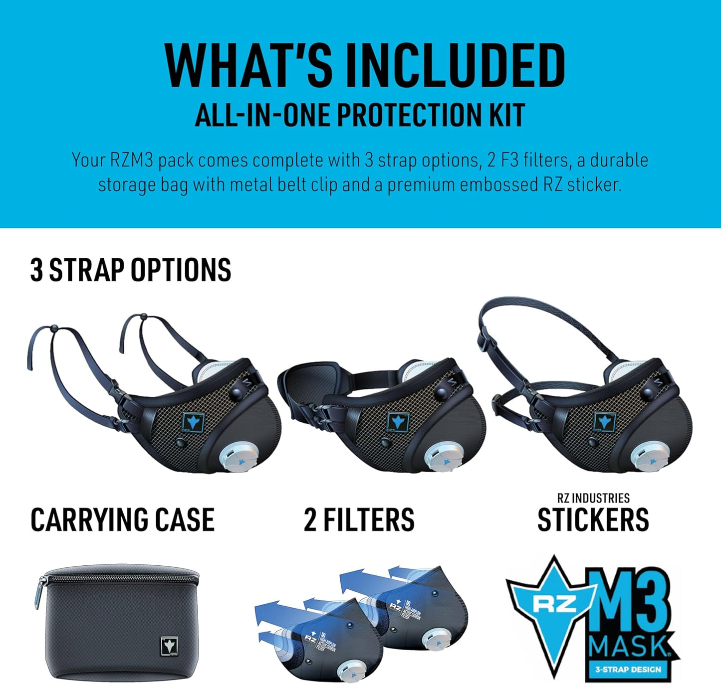 RZ Mask RZM3 - Advanced Dust Mask with 99.8% Filtration, Anti-Fog, 360° Seal