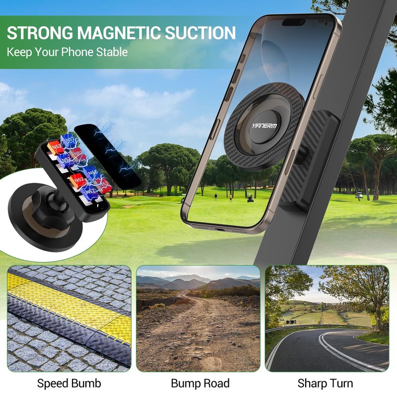 Yianerm Magnetic Golf Cart Phone Holder,Gym Magnetic Phone Mount for Phones,Golf Cart Accessories Essentials Gift for Friends Men Women,Compatible with EZGO/Club Car/Yamaha & All Metal-Body (Black)