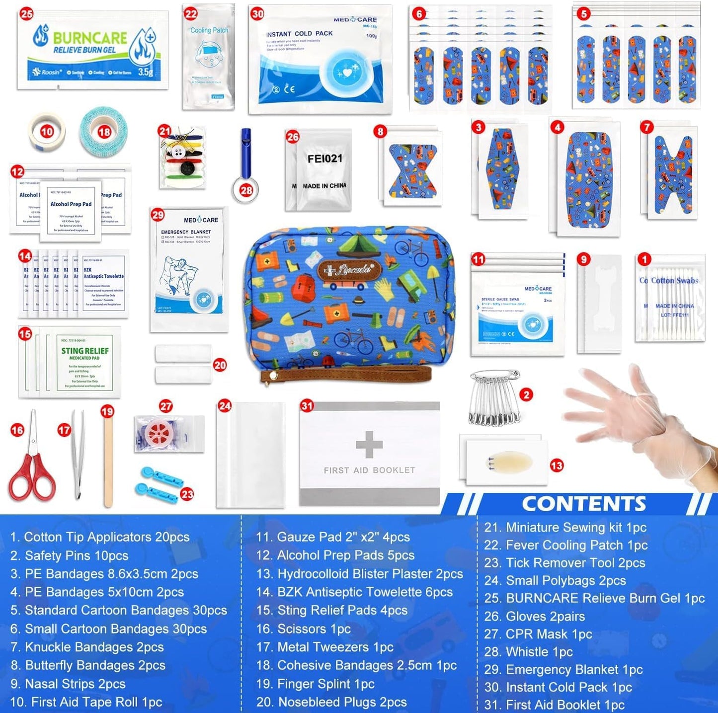 Skiennix Portable Travel First Aid Kit - 143 Pieces All-Purpose Emergency Kit for Home, Car & Camping