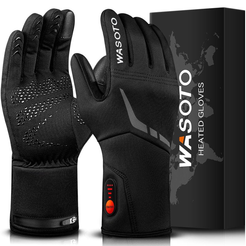 WASOTO Heated Glove Liners for Men Women 7.4V Battery 22.2WH Thin Gloves Electric Rechargeable Touchscreen Heated Work Gloves for Camping Hunting Fishing Hiking Running Driving Arthritis Raynaud(M)