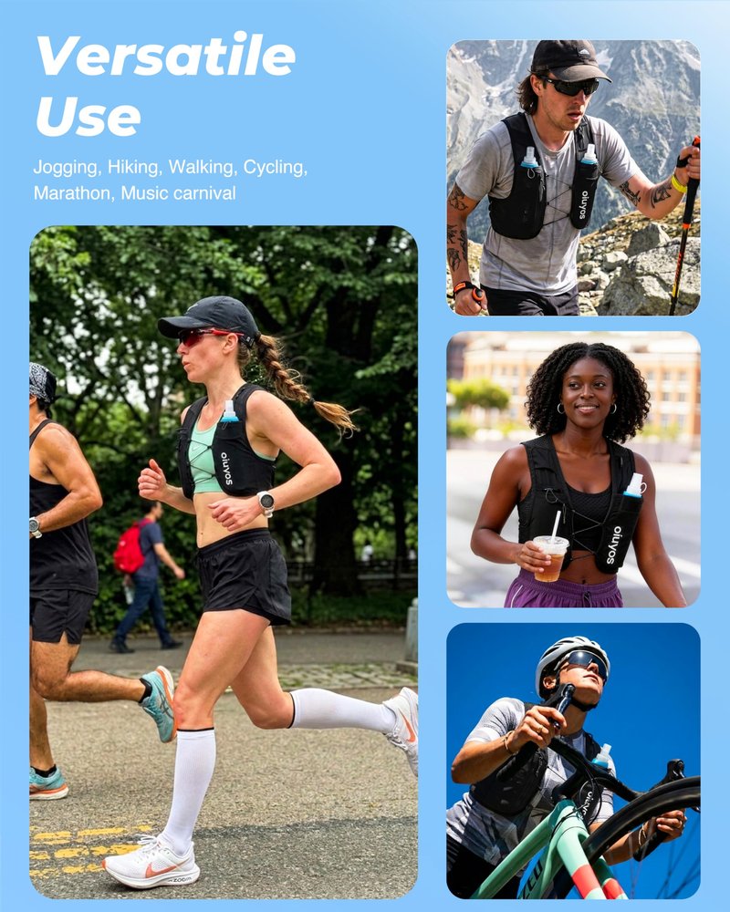 Oiuyos Running Vest for Women Men - USA Design - Adjustable Chest Straps Running Hydration Vest with 500ml Soft Flask - Lightweight Reflective Hydration Backpack