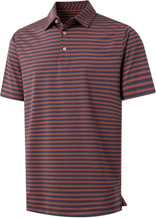 M MAELREG Men's Golf Shirts - Short Sleeve Dry Fit Striped Polo | Moisture-Wicking Performance