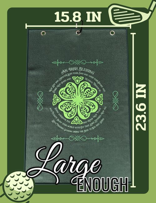 CybGene Irish Gifts Golf Towel, Irish Gifts for Women, St. Patrick's Day Gifts, Irish Towel, 40 x 60cm Microfiber Golf Towel for Golf Bags - Green