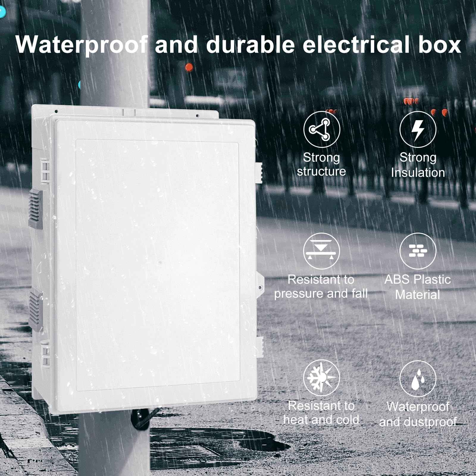 Namunanee Outdoor Electrical Junction Box, ABS Water Resistant Enclosure with Internal Mounting Panel & Hinged Cover (18.1" H* 12.6" L* 4.3" W)