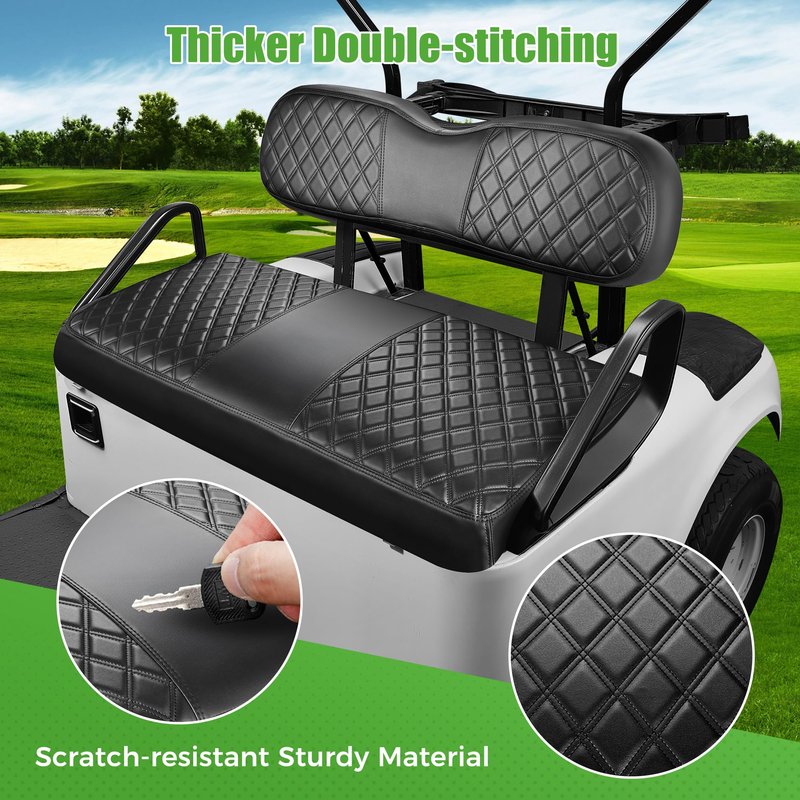 10L0L Golf Cart Leather Front Seat Cover for EZGO TXT - Soft PU Leather and Fitting Memory Foam, 3D Diamond Pattern, Golf Cart Vinyl Waterproof Replacement Seat Cover (Black)
