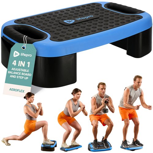 Lifepro 4-in-1 Aerobic Balance Board and Step Up Exercise Platform - Aeroflex Adjustable Multifunctional Slant Board for Home Workouts, Non-Slip Stepper Design