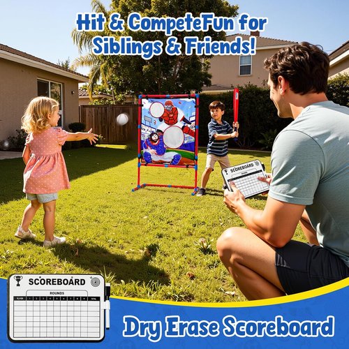 JoyCat Baseball Practice Equipment - Adjustable Height Target for Kids | T-Ball Bat & 4 Soft Balls