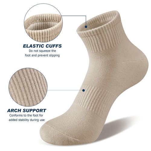COZYOFFI Natural Ankle Socks for Women: 6 Pairs Cotton Running Athletic Socks