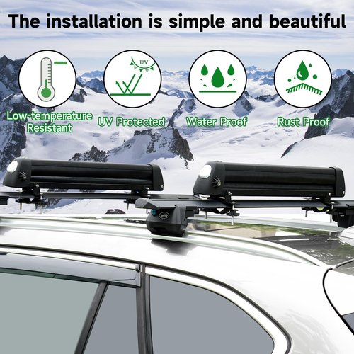 Just-V 33'' Aluminum Universal Ski Roof Rack Car Rack Carrier for Skis, Snowboards, Fishing Rods, Skateboards Easy to Use, Locking Fit Most Vehicles Equipped Crossbar (Black)