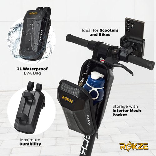 ROKZE E-Scooter Kit: 3L Waterproof EVA Hard Shell Storage Bag, Scooter Phone Holder & 90" Scooter Strap - Essential Electric Scooter Accessory for Adult Urban Commuters