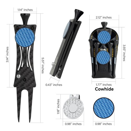 SANDIAN, Golf Divot Tool, Strong Super Light Carbon Fiber T800 Made Switchblade Foldable, Magnetic Ball Marker, Leather Holster, Easy to Carry in Pocket, for Professional and All Golfers