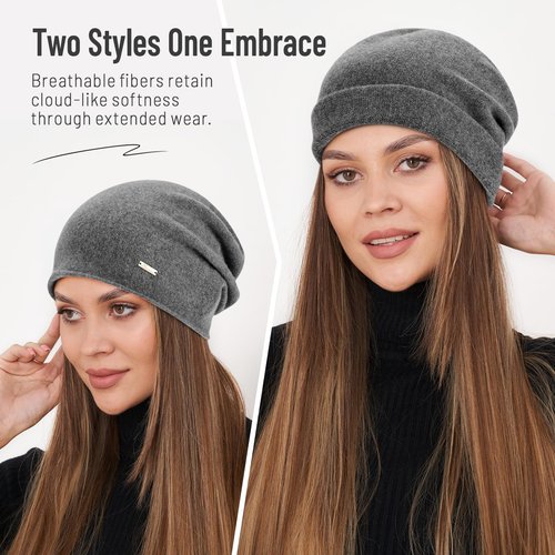 HAMUNI Wool Slouchy Beanie for Women,Soft Warm Beanies Hats- Lightweight & Breathable Skull Beanies Cap for Spring,Fall, Winter Charcoal Grey