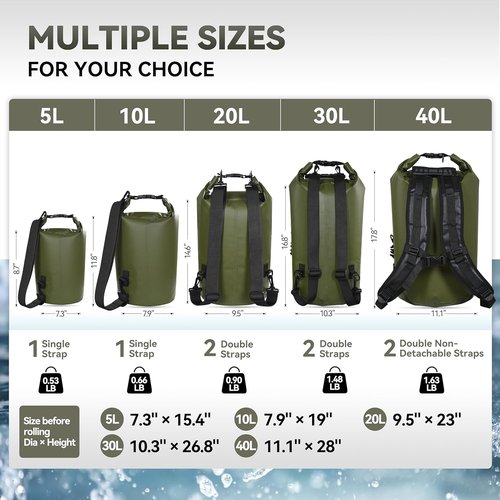 MARCHWAY Waterproof Dry Bag Backpack - Keeps Gear Dry for Kayaking, Camping & More | 5L/10L/20L/30L/40L
