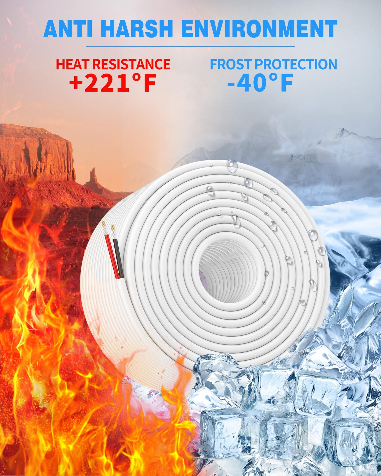 NAOVEO 16 Gauge Wire 2 Conductor Electrical Wire, 16 AWG Stranded PVC Tinned Copper Cable, Flexible/Low Voltage Automotive Wiring for LED Lamps, Marine, Speaker, Appliances (200FT)