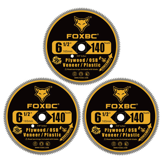 FOXBC 6-1/2 Inch 140 Tooth Circular Saw Blade for Plywood, OSB, Plastic, Veneer Wood Cutting with 5/8-Inch Diamond Arbor