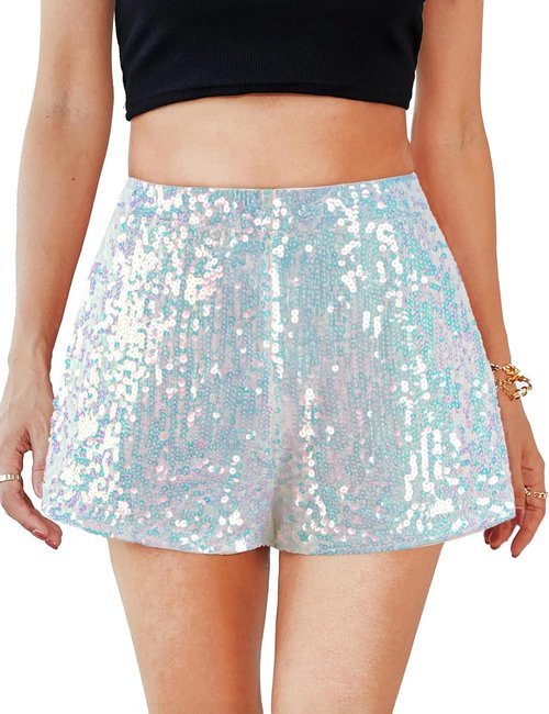 MANER Women's High Waisted Sequin Shorts - Sparkly Stretchy Night Out Party Wear