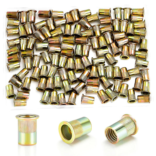 1/4''-20 Rivet Nuts 115Pcs,Carbon Steel Galvanized 1/4-20 Rivnuts, 1/4 20 Threaded Insert RIV nut, Flat Head 1/4'' UNC Rivet Nutsert