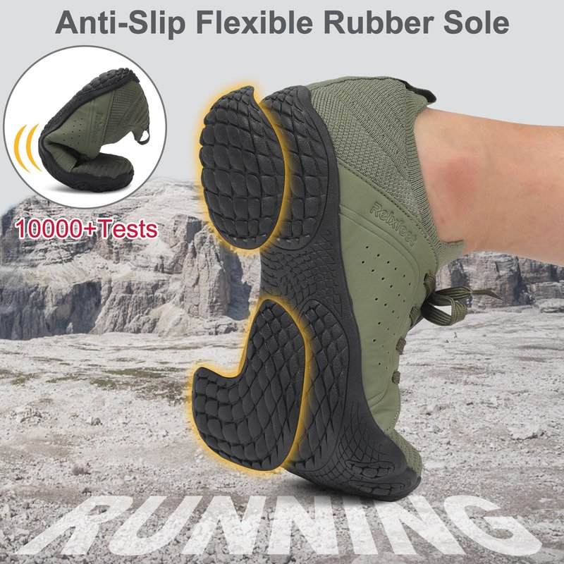 relxfeet Men's Barefoot Trail Running Shoes Zero Drop Minimalist Wide Toe Box Non-Slip Lightweight Cross-Trainer Sneakers for Hiking Gym Walking, Army Green 11