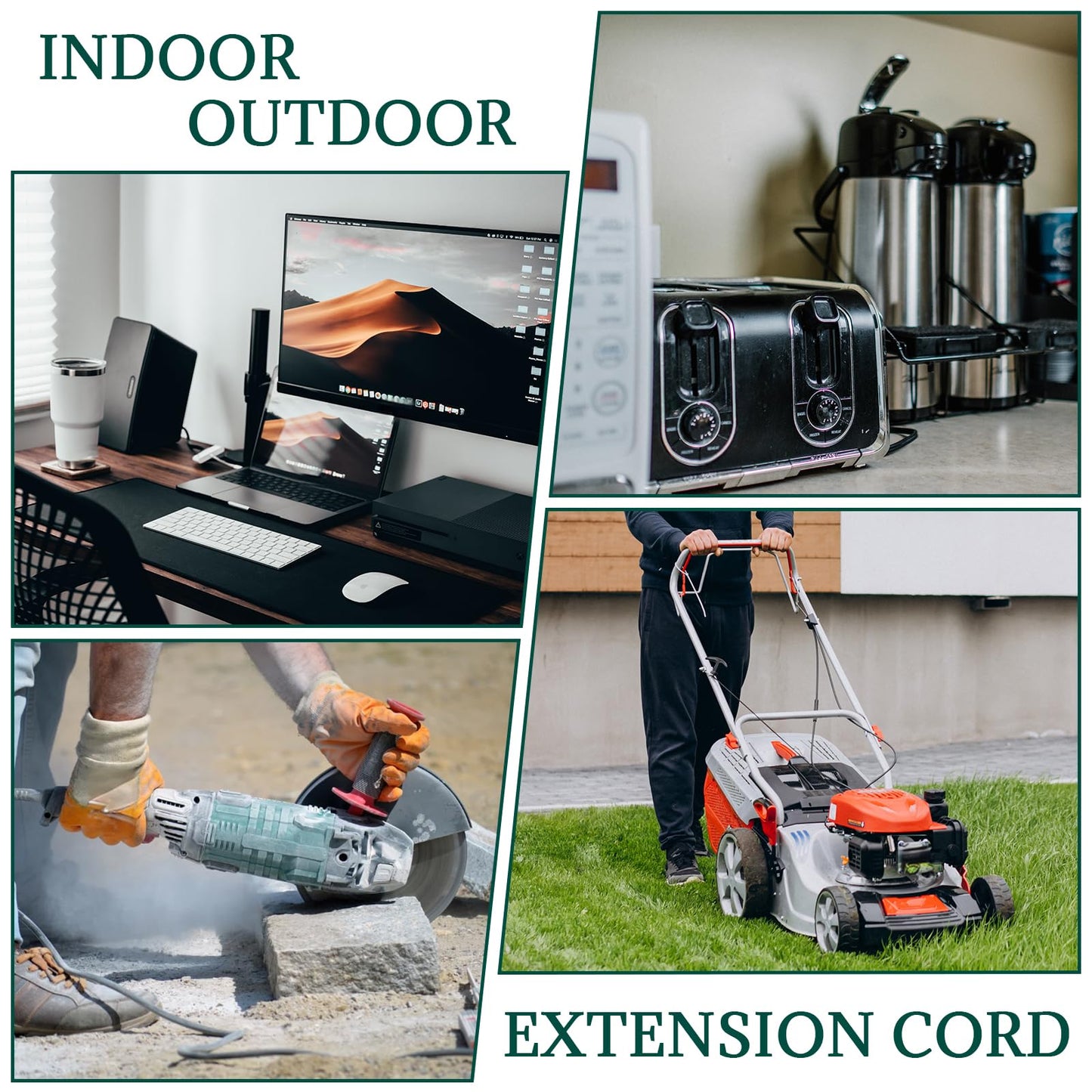 Ultra Explorer 6 Ft Outdoor Extension Cord with 3 Electrical Power Outlets - 16/3 SJTW Long-Lasting Green Cable with 3 Prong Grounded Plug