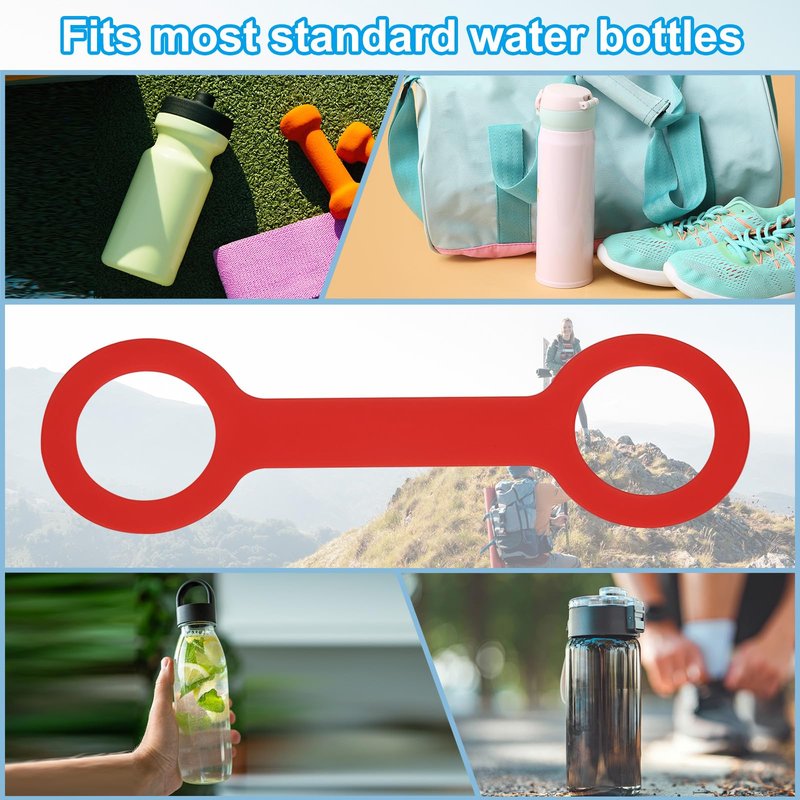 PATIKIL Water Bottle Carrier Grip, 4 Pcs Portable Soft Silicone Non-Slip Water Handle Grip Water Bottle Holder Strap for Outdoor Running Bike Gym Jogging Carrying, Red