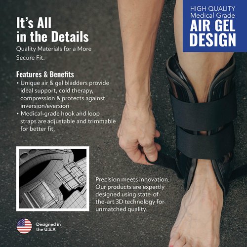 Braceapedia AnklePro Air Gel Stirrup Ankle Brace, Hard Core Side Stabilizer With Removable Cold Therapy Air Cushion & Gel Pad for Ankles, Ankle Brace for Women and Men, Ankle Support, Regular, White