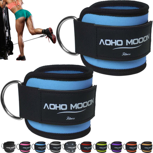 AOHO MOOON Ankle Strap (2 Pieces) for Cable Machine Women - Gym Workout Leg Strap, Premium Padding Ankle Cuffs, Glute Kickback Exercises Equipment, Pulley Attachment, One Size Fit All(Pair, Blue)