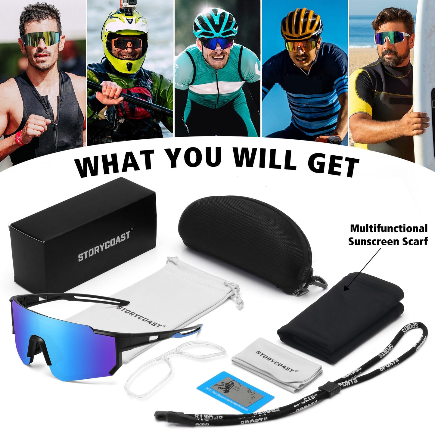 STORYCOAST Polarized Sports Sunglasses for Men Women,Bike Glasses Cycling Mountain Bike Sunglasses UV400 Protection Black-Blue