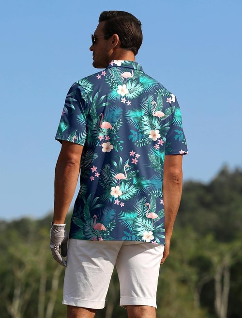 APTRO Golf Shirts for Men - Moisture-Wicking Hawaiian Polo with Print | Short Sleeve Design