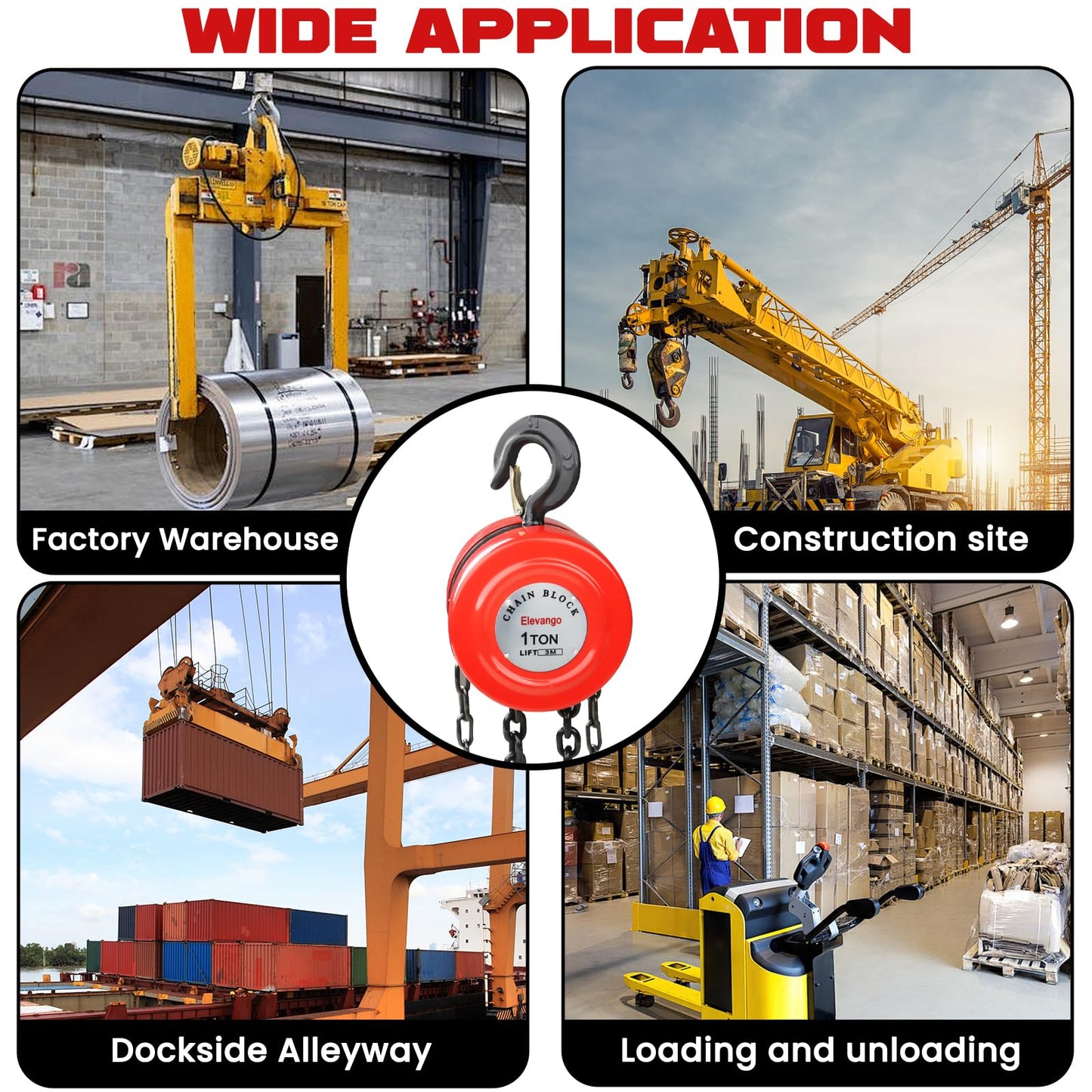 2 Ton Chain Hoist 4400LBS Capacity 10Ft Lift Manual Hand Chain Hoist with Manganese Steel G80 Chain & 2 Heavy Duty Hooks, for Garage, Warehouse, Automotive