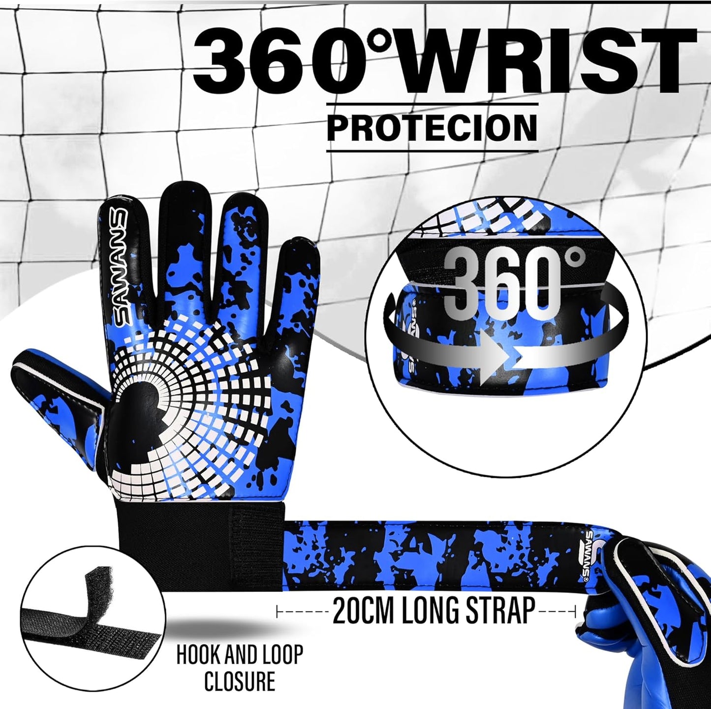 SAWANS Football Goalkeeper Gloves - Strong Grip Palms & Wrist Support for Kids & Adults | Anti-Slip Design