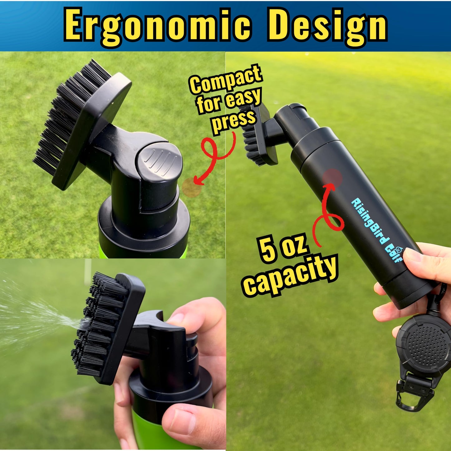 2025 Steel Wire Retractable Clip, Golf Brush, Golf Accessories, Golf Club Cleaner, Golf Water Brush, 5oz, Perfect Golf Gift for Men & Women, Golf Club Spray Brush, Golf Item, USA company (Black)