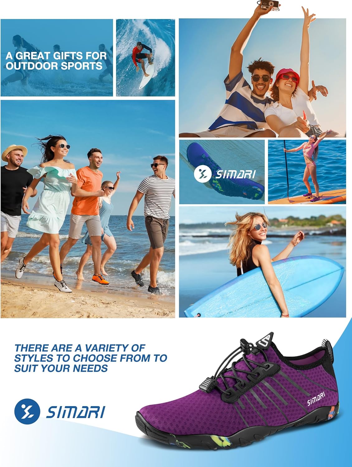 SIMARI Water Shoes - Quick-Dry Barefoot Aqua Socks for Men & Women | Lightweight Non-Slip Swim Shoes for Beach Sports, Kayaking, Diving
