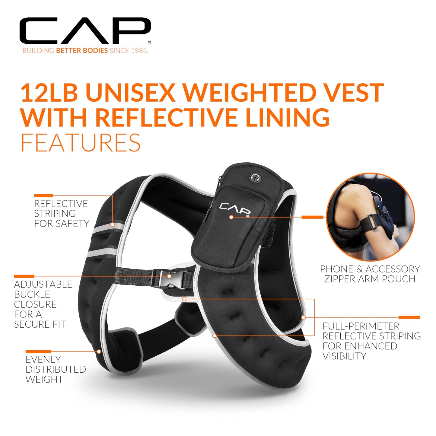 CAP 12lb Reflective Weighted Vest for Walking, Running & Workouts, Blue