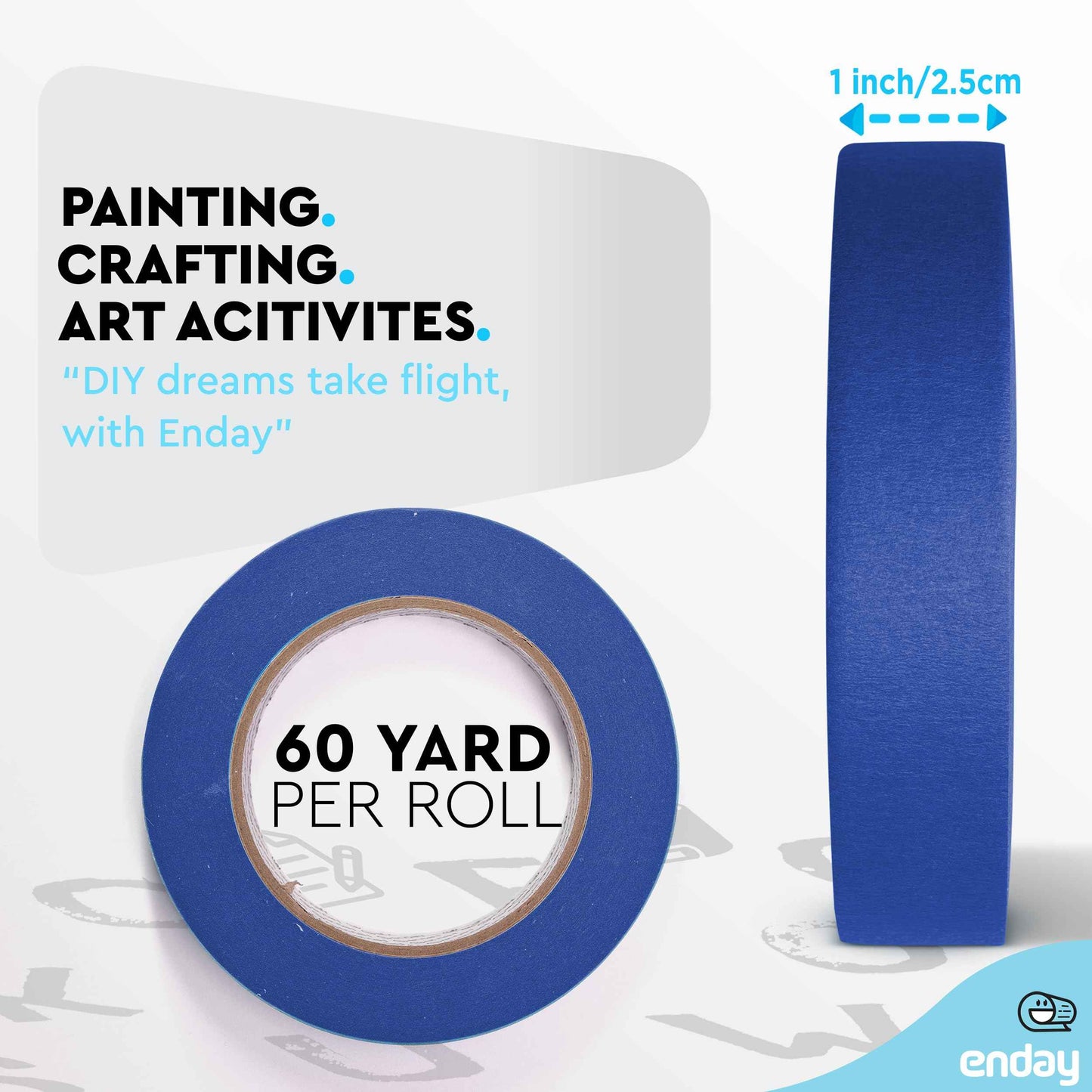 Enday Colored Masking Tape (6 Pack) 1080 Ft x 1 in - Colored Masking Tape 1 inch Wide x 180 Feet (60 Yards) per roll - Painters Tape, Great for Arts Crafts & Labeling