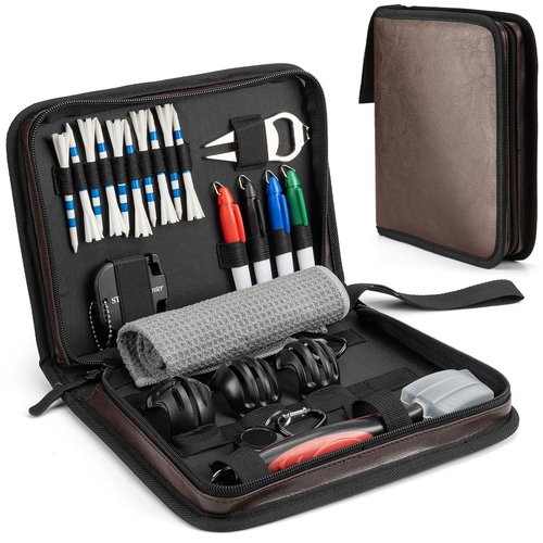 Golf Accessories for Men Women, Golf Gift Stuff with Hi-End Case, Golf Tees, Golfeball Marker, Golfer Towel, Club Brush, Divot Repair Tool, Stroke Counter and Marker Pens for Any Golf Fan, Souvenir