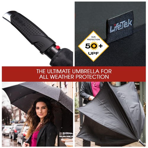 LifeTek New Yorker FX1 - Windproof Golf Umbrella, Large 54 Inch Automatic Open, Sturdy and Lightweight for Travel, Fast-Drying Canopy, Fits 2 People, Durable Frame for Rain and Wind, Sun Protection