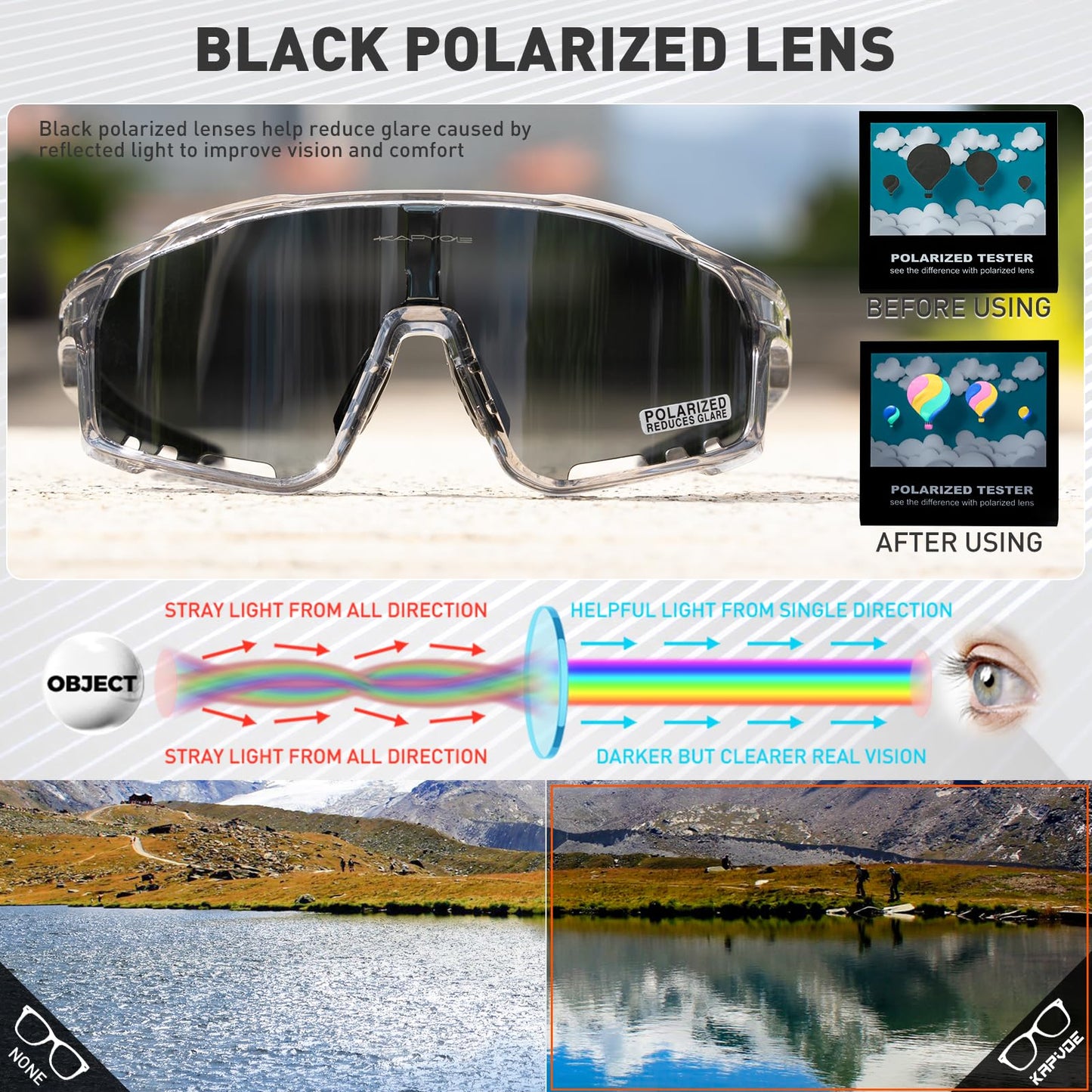 KAPVOE Polarized Cycling Glasses for Men Women Mountain Bike Sunglasses MTB Glasses TR90 Sport Sunglasses UV400 Protection Biking Bicycle Riding Running Triathlon Baseball Golf Cycle Goggles Silver