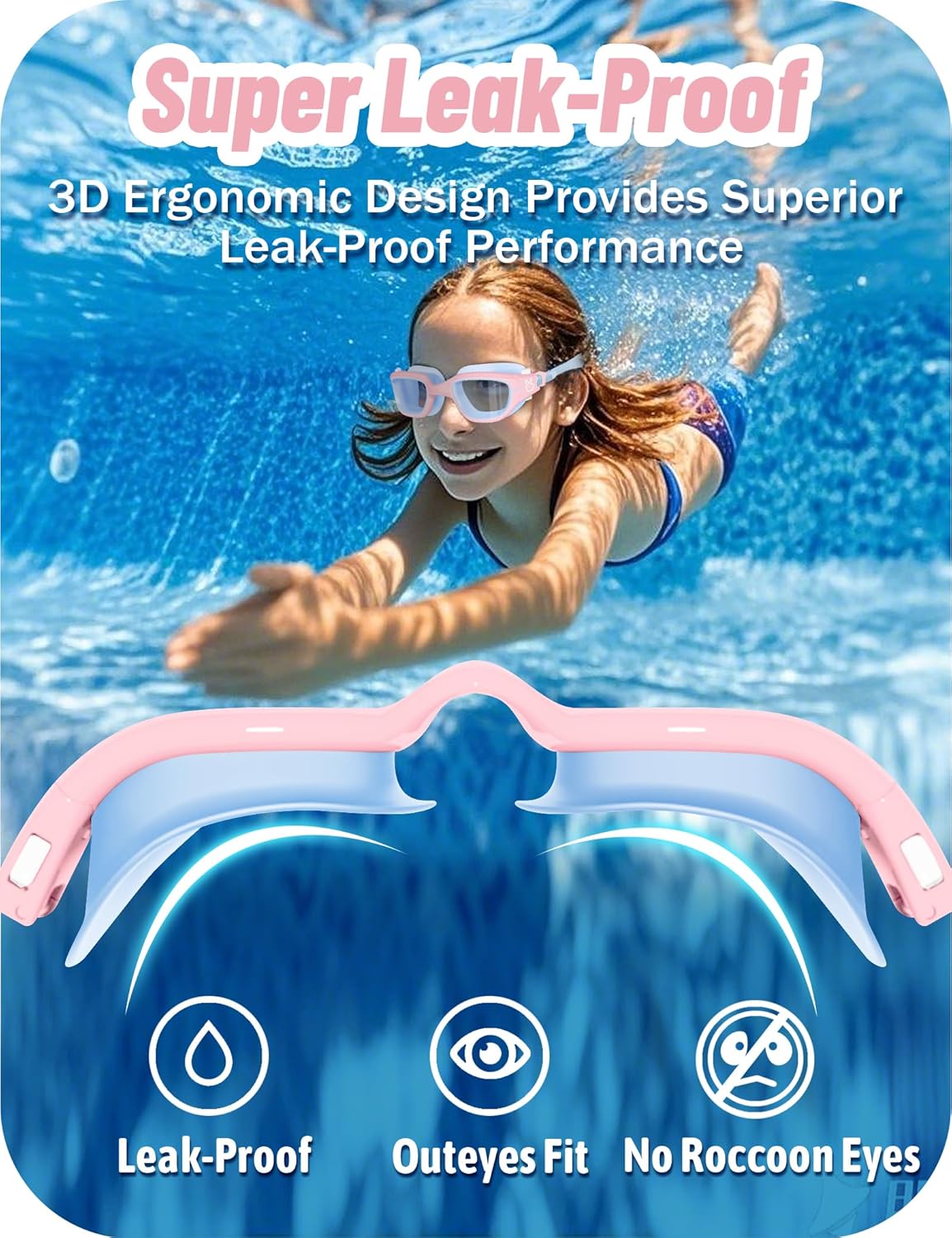 Vvinca Kids Swim Goggles - Anti-Fog, UV Protection, No Leak Design | Perfect for Ages 3-14