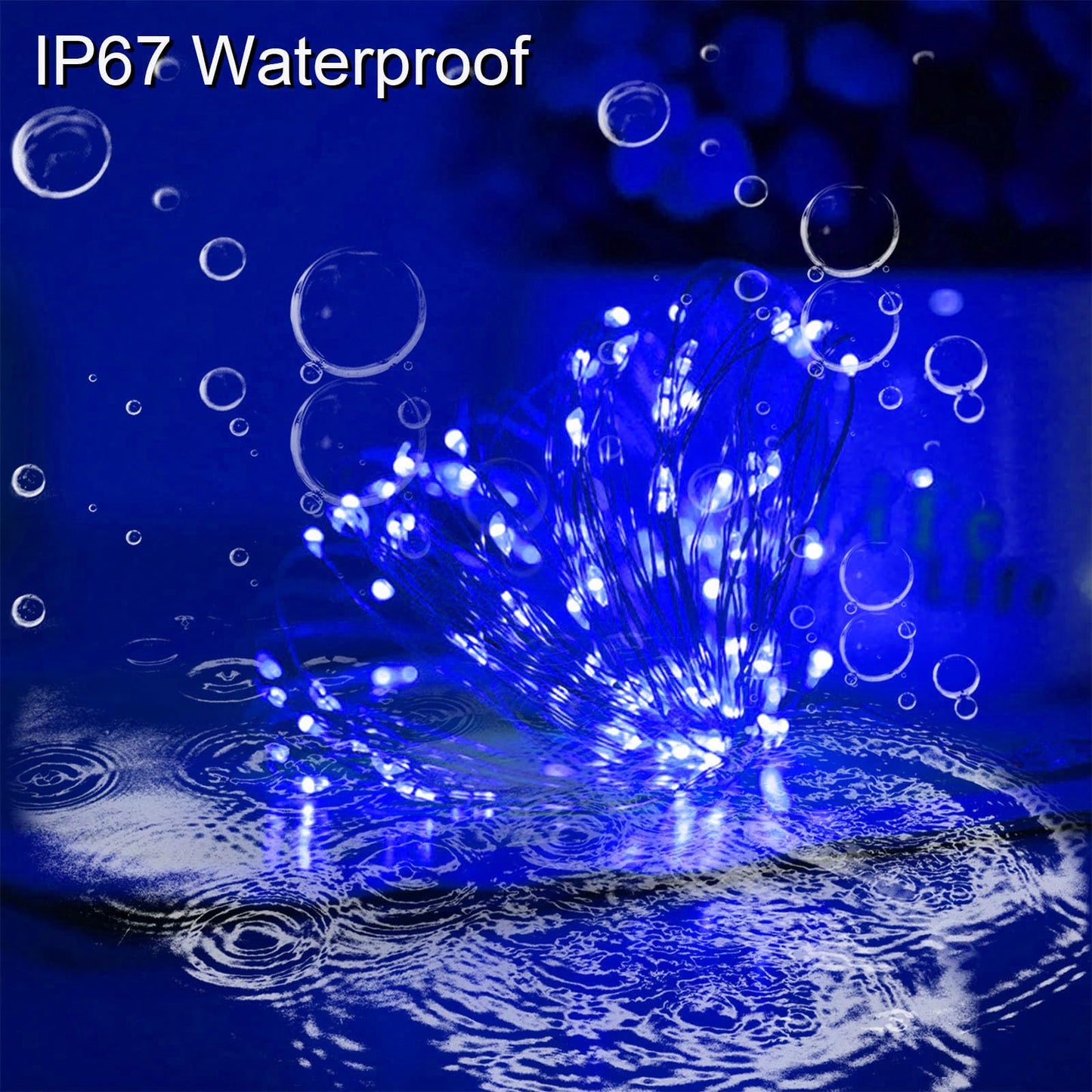 YAOZHOU Blue Solar Christmas String Lights Outdoor Waterproof, 2Pack Total 200Led 66Ft 8 Modes Copper Fairy Lights for Halloween Garden, Patio, Fence, Balcony, Outdoors