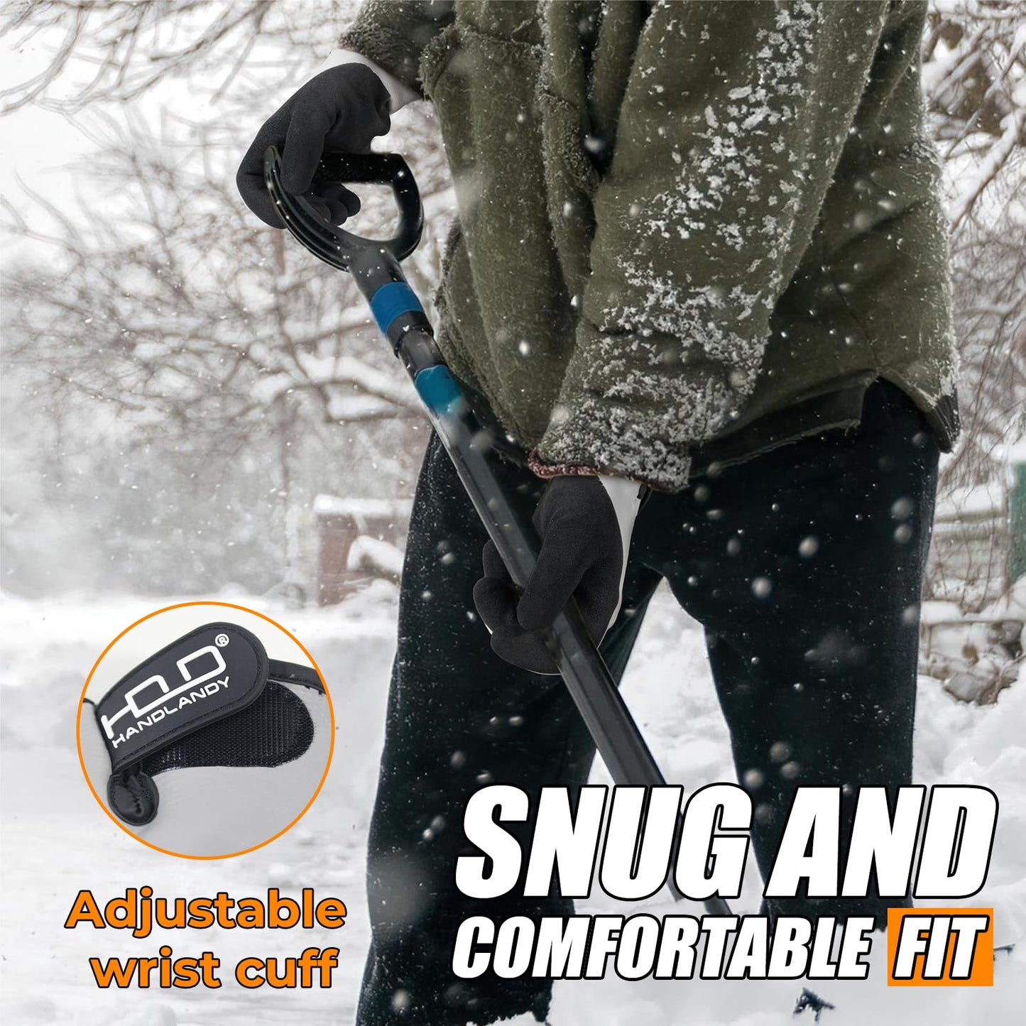 HANDLANDY 2 Pairs Waterproof Work Gloves for Cold Weather, Insulated Winter Freezer Work Gloves with Grip for Men Women (Grey, Large)