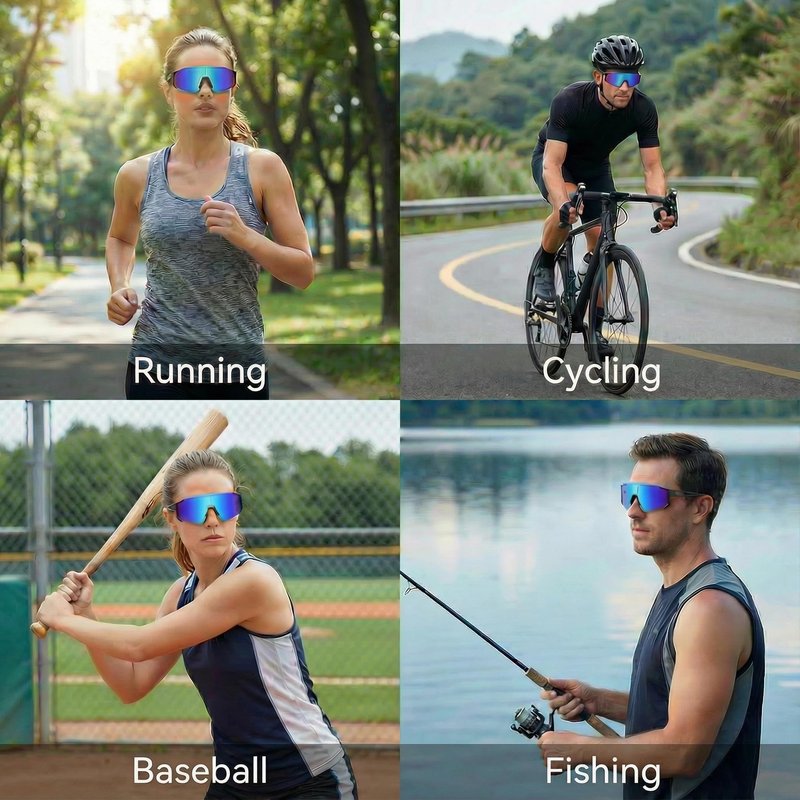 Tsctswk Polarized Sports Sunglasses Men Women, Outdoors UV Protection Sun glasses,Cycling Fishing Baseball Running Sunglasses (Blue & Black Frame)