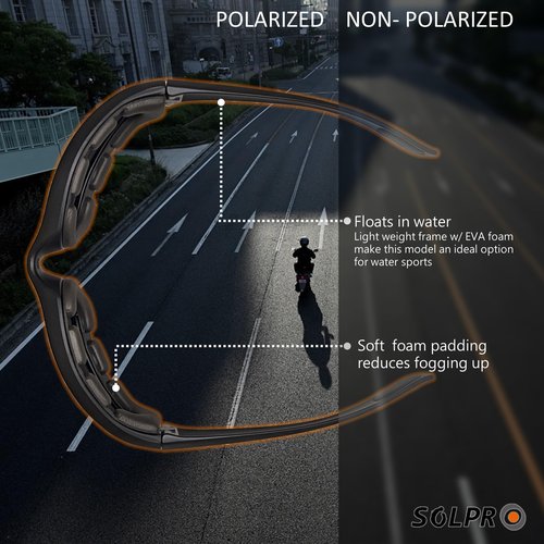 SOL PRO Motorcycle Riding Glasses, Polarized Lens 100% UVB/UVB, Foam Padded, Super Light, Floating, For Outdoor Activity Sports, Fit Men and Women